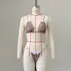 Bikini sexy de tres piezas con estampado de leopardo y atado en la espalda, nuevo traje de baño dividido 2026 para mujer, exportación de AliExpress