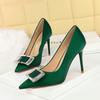 3265-K71 Moda Elegante Tacones Altos Zapatos de Tacón de Aguja con Pedrería y Hebilla Cuadrada de Boca Baja para Mujer Zapatos de Punta de Gama Alta para Mujer