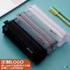 Spot atacado simples bolsa de caneta de armazenamento grande capacidade tridimensional nylon transparente cor sólida malha lápis papelaria saco