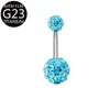 Anel de Umbigo de Liga de Titânio F136 Anel de Umbigo com Argila Macia Incrustada com Diamante Haste de Umbigo com Bola Totalmente Diamantada G23 Joias para Piercing