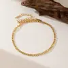 Tobillera de Acero de Titanio con Perlas Doradas Simple de Venta Caliente Transfronteriza Sin Decoloración para Mujer, Tobillera de Verano de Lujo Ligero con Sentido de Alta Gama, Sonrisa, Diamante Individual para Mujer