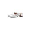 Zapatillas de Medias de Piel de Cabra Suave con Puntera para Mujer para Usar Afuera Sandalias Plateadas con Pliegues de Tacón Grueso para Verano Zapatos de Abuela Tacones Altos