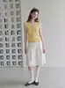 Top corto de verano para mujer, tejido de manga corta, con cordones en V, hueco, estilo coreano, entallado en la cintura, adelgazante, sin mangas, de seda helada 10620