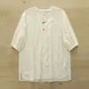 Camisa de Algodón Puro para Mujer con Bordado de Encaje Artístico y Fresco, Lazo Tridimensional, Mangas Tres Cuartos, para Estudiantes, Verano 2026