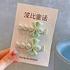 Bobbi cuento de hadas estilo coreano tres dimensiones Lazo de perlas pasador para el pelo de niños Par de pinzas para el pelo de niñas lindo clip para flequillo de pelo roto