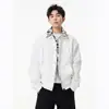 Chaqueta con Solapa Estilo Tinta Lavada Forro Interior Parche de Falso Dos Piezas para Hombres y Mujeres, Primavera y Otoño Vintage Corte Holgado Versátil Abrigo con Cremallera para Parejas