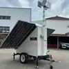 Farol móvel movido a energia solar montado em reboque 7m elevação manual iluminação LED torre de luz solar