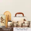 Conjunto de Chá de Viagem Apsaras Voadores de Dunhuang Bege Conjunto de Seis Peças Bule Cerâmico de Mão com Estojo de Couro Portátil Conjunto Lembrança de Negócios