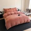 Juego de Cuatro Piezas de Terciopelo de Leche Transfronterizo, Estilo Falda de Cama de Terciopelo Coral Engrosado de Doble Cara, Juego de Tres Piezas de Funda de Edredón Cálida con Forro Polar, Lujo Ligero