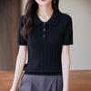 Camiseta de Punto de Algodón Puro de Manga Corta con Giro Estilo Nuevo Elegante Ajustada Transfronteriza para Mujer Camiseta Top Casual