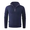 Suéter Masculino Estilo Europeu Gola Alta Zíper Tricô Trançado Engrossado Slim Fit Top Masculino