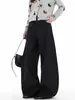 Calça Aguuy de Cintura Alta Wide Leg com Barra Curva para Mulheres, Novo Estilo Primavera e Outono, Fluida e Versátil, Calça Casual Branca Retro Emagrecedora