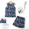 [Dropshipping/Venta al por mayor] Conjunto de pijama de verano para mujer con top de punto de algodón, estampado de dibujos animados, ropa de casa, talla grande