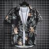 Fabricante Atacadista de Camisas Florais de Manga Curta Estilo Ins de Hong Kong para Homens, Camisas de Praia Finas da Moda para Férias na Beira-Mar, Camisas de Praia Florais Frescas e Estilosas
