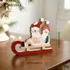 Adornos Navideños de Madera Pintada de Gran Venta, Artículos Decorativos de Madera para Mesa de Papá Noel en su Trineo, Árbol de Navidad