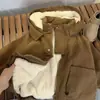 Parka infantil extra grossa com capuz, roupa infantil estilo coreano, casaco infantil de cor sólida espesso, agasalho de inverno quente para bebês e crianças mais velhas