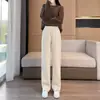 Calça casual nova 2026, padrão espinha de peixe off-white, perna reta, modelagem solta, afina a silhueta, estilo outono e inverno, forrada com fleece, versátil, com uma vibe relaxada