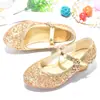 Sapatos de Salto Alto para Meninas Prata Vestido de Princesa Sapatos de Performance Sapatos Infantis Populares na Internet Palco Brilhante Sapatos de Cristal para Crianças