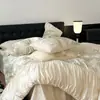Conjunto de Cuatro Piezas de Tencel Lavado Estilo Romántico Retro Francés Lujo Ligero Verano Conjunto de Ropa de Cama Refrigerante de Seda de Hielo Lavada