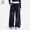 Calças casuais largas de outono para meninas, novo estilo 2026, calças largas color block da moda e versáteis com acabamento em renda para crianças mais velhas