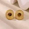 Brincos de Aço Inoxidável com Pedra Natural Estilo Vintage Transfronteiriço, Gotejamento de Óleo, Brincos Geométricos Clássicos Franceses em Forma de Gota d'Água, Joias