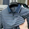 Camisa polo casual de manga curta masculina, novo estilo de verão de alta qualidade, camiseta listrada fresca e respirável, top para homens de meia-idade