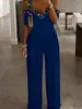 Vestido Estampado Nuevo Primavera y Verano 2025 Ropa Transfronteriza Europea y Americana Mono de Pierna Ancha Cruzado Vestido de Una Pieza Cintura Ceñida