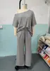 Conjunto de Pantalones Anchos con Cuello Diagonal Transfronterizo Europeo y Americano 2026 Primavera/Verano para Mujer Casual Color Sólido Deportivo Conjunto de Dos Piezas Holgado de Pantalones Largos