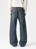 Muxi Ropa Retro Americano Patrón de Bambú Jeans de Pierna Recta Otoño Marca de Tendencia Sueltos Versátiles Pantalones de Pierna Recta Pierna Ancha