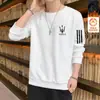 Nova Camiseta de Manga Longa com Gola Redonda Outono/Inverno 2025, Moletom Espesso Versátil da Moda com Forro de Lã, Camiseta Básica de Moda Masculina