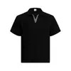 Camisa Polo de Manga Corta con Cuello en V y Parches a Cuadros para Hombre, Nueva Camiseta Top de Golf Intelectual para Commuter Primavera/Verano para Mujer, Moderna
