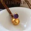 Moda Retro Original Exquisito Versátil Ágata Trébol de Cuatro Hojas Calabaza Cadena para Suéter Lujo Ligero Gama Alta Collar Largo