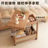 Mesa de Centro Lateral Móvil Madera Maciza Vintage Carrito Pequeño Gabinete Lateral para Sofá de Sala de Estar con Ruedas Apartamento Pequeño Mesa Plegable