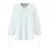 Comércio Exterior Roupas Femininas 2026 Verão Moda Estilo Europeu e Americano Casual Solta Renda Patchwork Gola Grande Camisa para Mulheres C27697