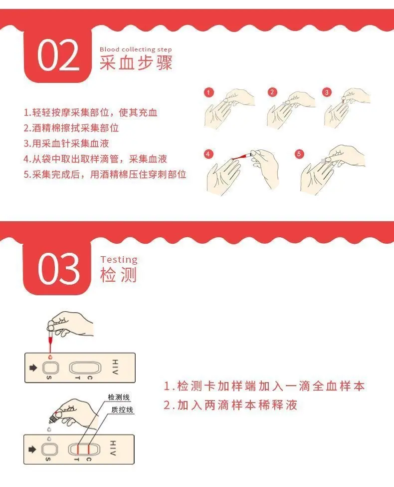 爱博康HIV测试纸人类免疫缺陷病毒（HIV1+2型）抗体检测试剂1人份