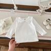 Camisa básica de primavera para bebé de estilo coreano, top de primavera y otoño, ropa básica de color sólido de primavera para niños, camiseta de algodón para niñas