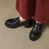 Sapatos Femininos Artesanais de Chengdu: Sapatos Femininos de Salto Alto Chunky Retro, com Decote Profundo, Mocassins Femininos de Couro Genuíno com Solado Macio, Sapatos Pequenos de Couro com Solado Grosso