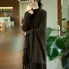 Nueva colección de otoño e invierno: chal grande de lana 100% gruesa con flecos, cárdigan de color liso moderno y versátil, perfecto como capa exterior o chal