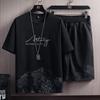 Camiseta de manga curta terno verão masculino nova tendência de moda com estampa de montanha coreana slim-fit plus size esportes conjunto de duas peças