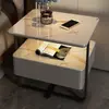 Mesita de noche inteligente, diseño pequeño de arte en hierro, minimalista y moderno, con un toque de lujo, con tapa de losa de roca y madera maciza, y carga inalámbrica, adecuada para el dormitorio