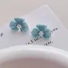 Brincos de Tarraxa Populares no TikTok, Moda Francesa Suave, Elegantes, Flor Azul Pintada à Mão para Mulheres, Brincos de Alto Padrão, Luxo Leve