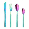Venta al por mayor Acero Inoxidable 304 Cubiertos Estilo Occidental Modelo Nuevo Chapado en Titanio Mango Cuadrado Mango Esmerilado Cuchillo para Bistec, Tenedor, Cuchara Juego de Cuatro Piezas