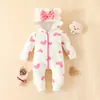 Ropa con Capucha de Amor para Bebé de 0 a 2 Años Ropa de Escalada con Cremallera y Moño para Bebé Sudadera de Otoño e Invierno Mono de Fresa