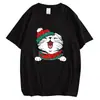 Camiseta Estampada en el Pecho de Animales Gatos Gatito Navidad Hombres