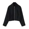 Chaqueta corta con cremallera y cuello alto para mujer, cintura elástica de otoño, corte holgado para mujeres petite 8372283