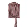 Ins ropa de mujer estilo europeo y americano transfronteriza venta al por mayor retro a rayas cuello alto accesorio de corbata top sin mangas 3564174