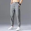 Pantalones de seda de hielo para hombre, verano, finos, de secado rápido, tendencia, holgados, casual, deportivos, hasta el tobillo, nueve puntos, pantalones de aire acondicionado, en stock, venta al por mayor