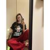 Camiseta Top de Manga Meia-Manga com Estampa de Carne Roupas Estampadas Estilo Americano para o Dia a Dia Camiseta de Manga Curta 100% Algodão Feminina Estilo Étnico Menina