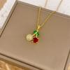 Collar de Piña de Fruta Sencillo y a la Moda Transfronterizo de Aliexpress para Mujer, Diseño de Nicho, Colgante de Cereza Incrustado con Zirconio, Cadena para Clavícula
