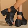 Sandalias de suela gruesa y tacón grueso estilo europeo y americano para mujer, novedad de verano 2025, comercio exterior, talla grande, tacón alto, punta redonda, botas de cuero para mujer